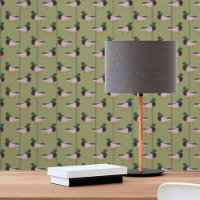 Mallard Ducks Illustrations on Olive Green