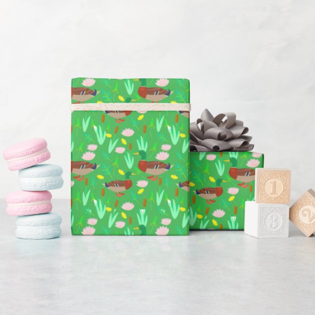 Mallard Ducks in A Swamp Pattern Wrapping Paper (Baby Shower)