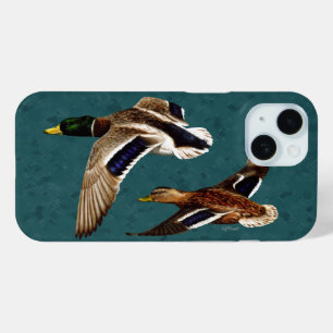 Mallard Ducks in Flight Teal iPhone 15 Case