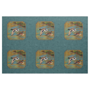Mallard Ducks in Flight Teal Fabric