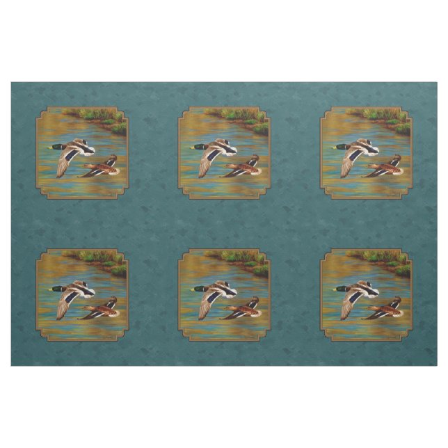 Mallard Ducks in Flight Teal Fabric (Yard)