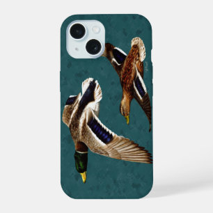 Mallard Ducks in Flight Teal iPhone 15 Case