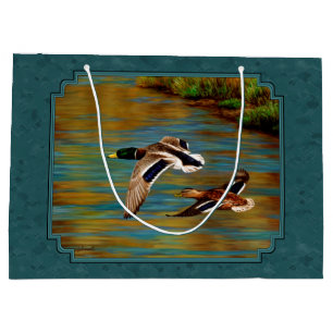 Mallard Ducks in Flight Teal Large Gift Bag