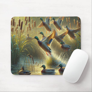Mallard Ducks In Sunlit Pond Mouse Mat