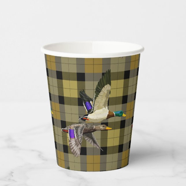 Mallard Ducks On Plaid Paper Cups (Left)