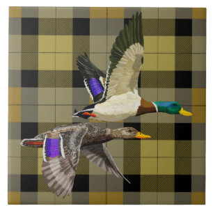 Mallard Ducks On Plaid Tile