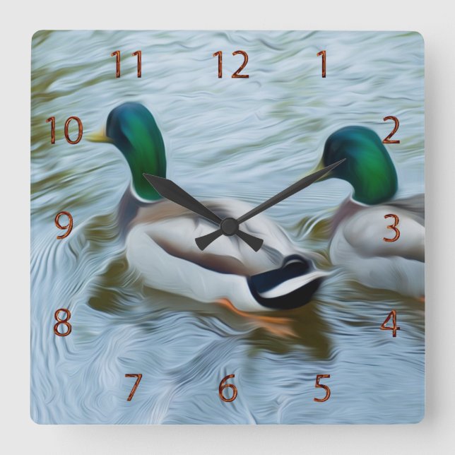 Mallard Ducks Square Wall Clock (Front)