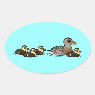 Mallard & four ducklings oval sticker