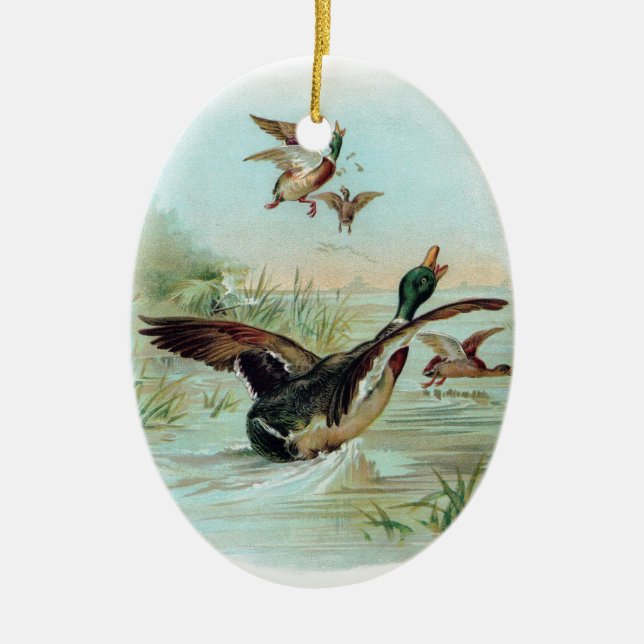 Mallard Making a Water Landing Ceramic Tree Decoration (Front)