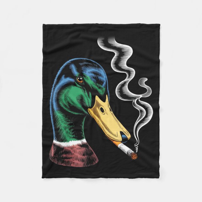 Mallard smoking cigarette meme funny mallard duck fleece blanket (Front)