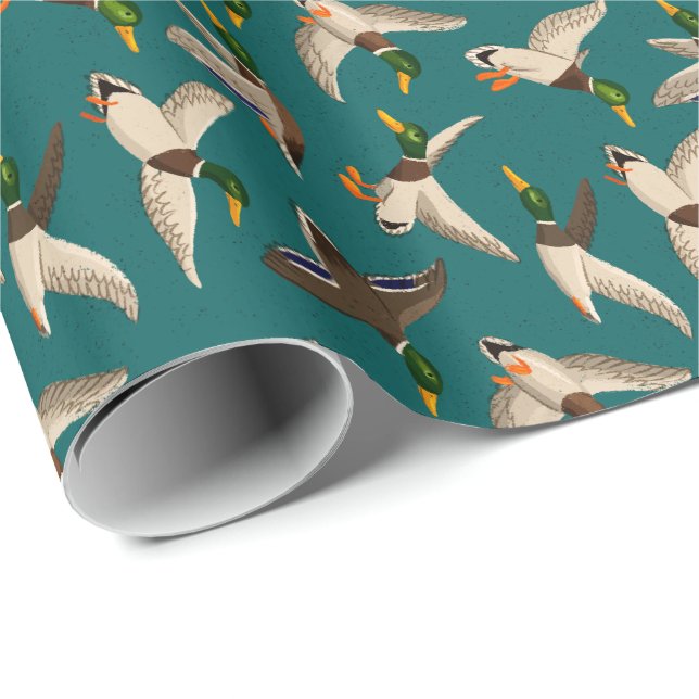 Mallards Gift Wrap Teal (Roll Corner)