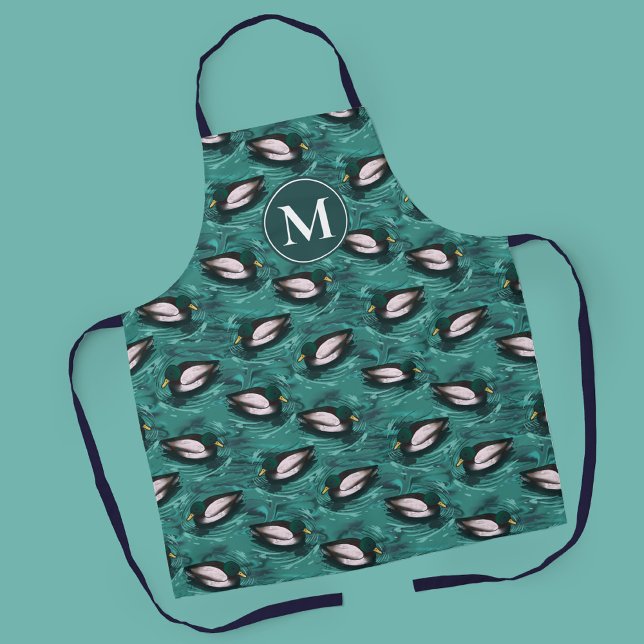 Mallards Swimming in the Water Pattern Apron (Mallard Pattern Apron with Monogram)