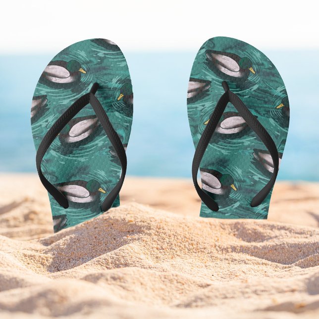 Mallards Swimming in the Water Pattern Flip Flops (Mallards in the water pattern flip-flops)