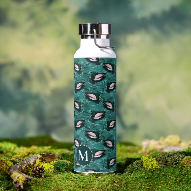 Mallards Swimming in the Water Pattern Water Bottle (Outdoor)