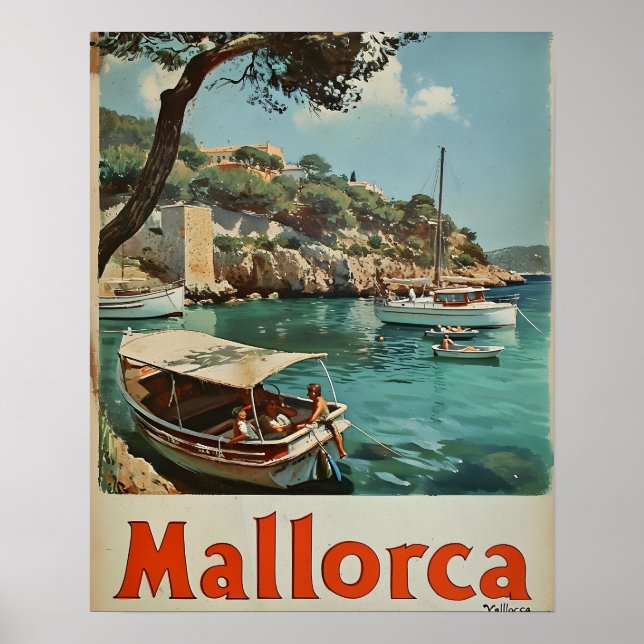 "Mallorca Coastal Bliss Vintage Postcard" Poster (Front)