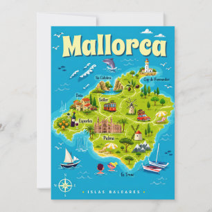 Mallorca Coastal Watercolor Map Postcard