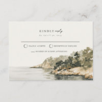 Mallorca Cove Pine Watercolor Wedding RSVP Card 
