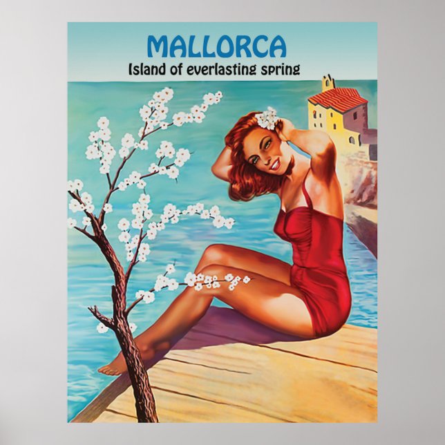 Mallorca, everlasting spring, girl on the coast poster (Front)