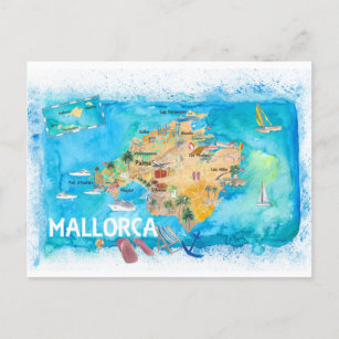Mallorca Spain Illustrated Map with Landmarks  Postcard