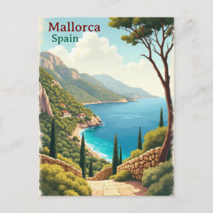 Mallorca Spain Travel Art Vintage Postcard