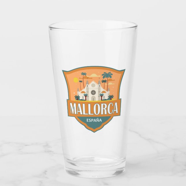 Mallorca Spain Travel Retro Badge Glass (Front)