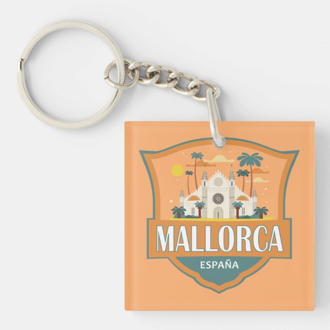 Mallorca Spain Travel Retro Badge Key Ring (Front)
