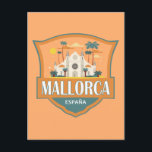 Mallorca Spain Travel Retro Badge Postcard<br><div class="desc">Mallorca retro travel design in an emblem style showcasing Santa María Cathedral. Mallorca (Majorca) is one of Spain's Balearic Islands in the Mediterranean.</div>