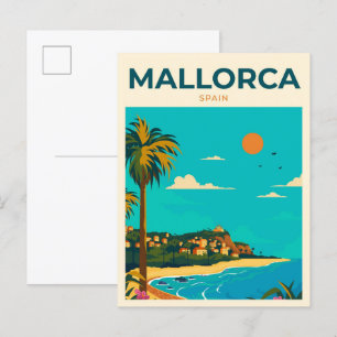 Mallorca Spain Vintage Art Illustration Travel Postcard