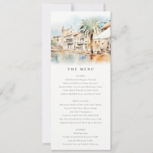 Mallorca Spain Watercolor Landscape Wedding Menu Invitation
