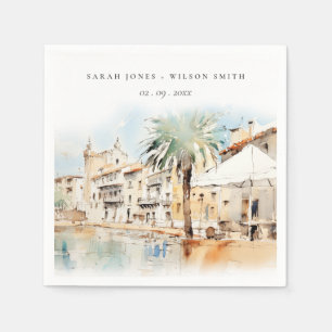 Mallorca Spain Watercolor Landscape Wedding Napkin