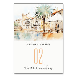 Mallorca Spain Watercolor Landscape Wedding Table Number