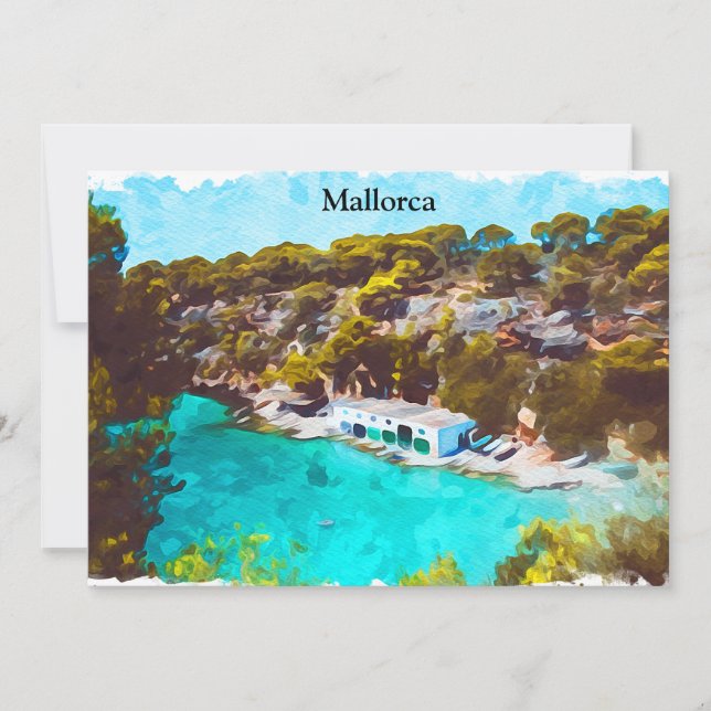 Mallorca Spain Watercolor Panoramic View Scenery Card (Front)