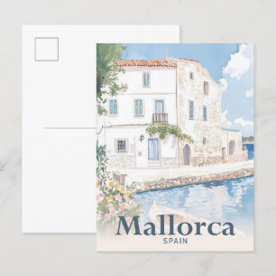Mallorca Spain Watercolor Travel Illustration Postcard