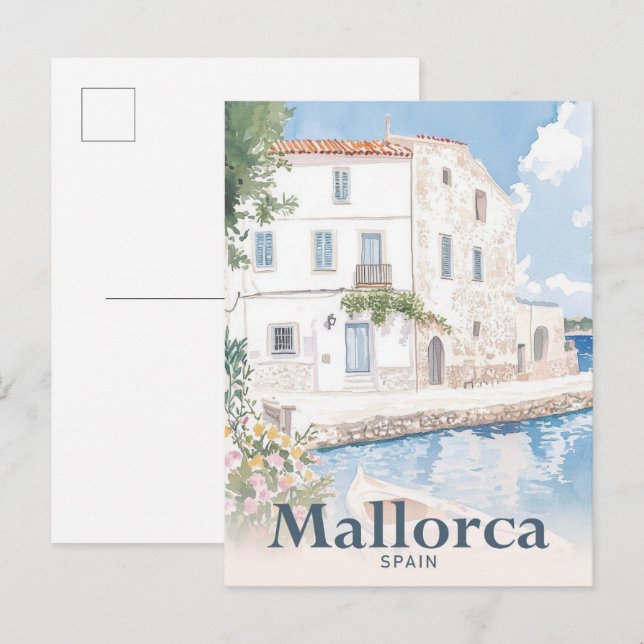Mallorca Spain Watercolor Travel Illustration Postcard (Front/Back)