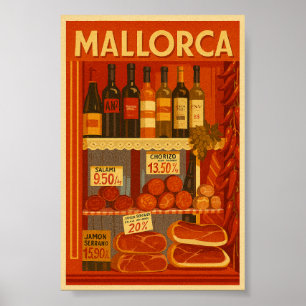 Mallorca Vintage Retro Wine Chorizo Store Window Poster