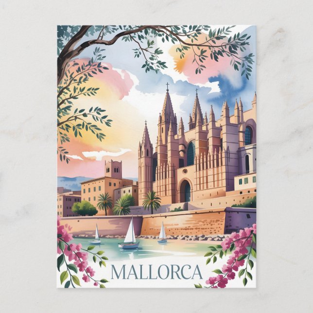 Mallorca watercolor painting aquarell postcard (Front)