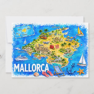 Mallorca Watercolor Travel Map Postcard