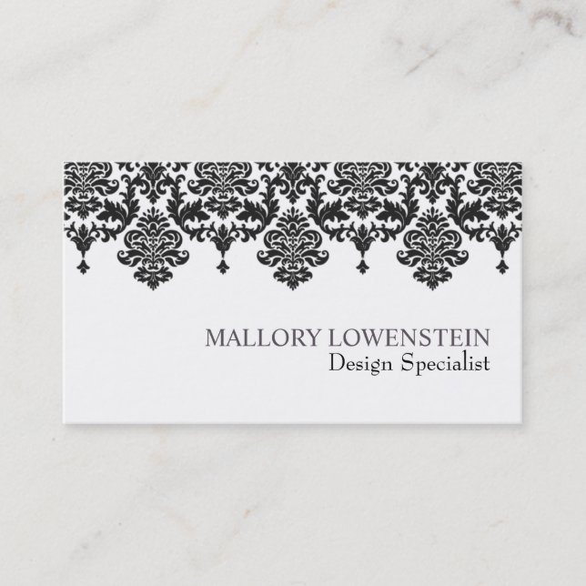 Mallory #1 Chic Black Damask Business Card (Front)