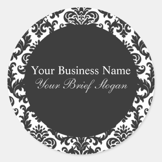 Mallory #2 Chic Black Damask Round Sticker (Front)