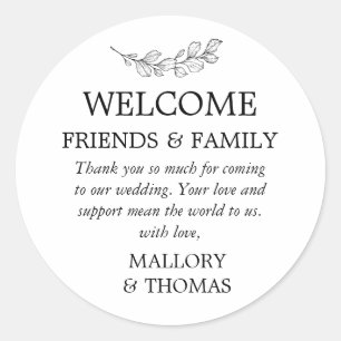 Mallory Simple Black White Wedding Welcome Bag Classic Round Sticker