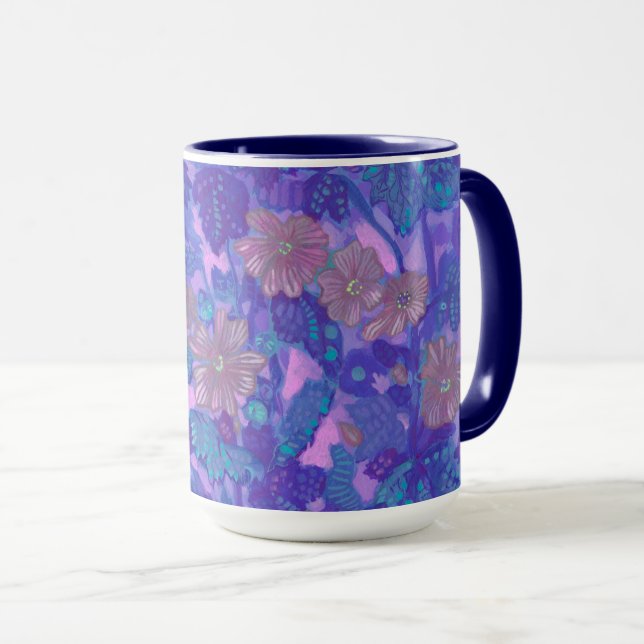 Mallow Bloom, Malva Flowers Floral Painting Purple Mug (Front Right)