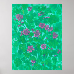Mallow Bloom, Malva Flowers Summer Floral Painting Poster