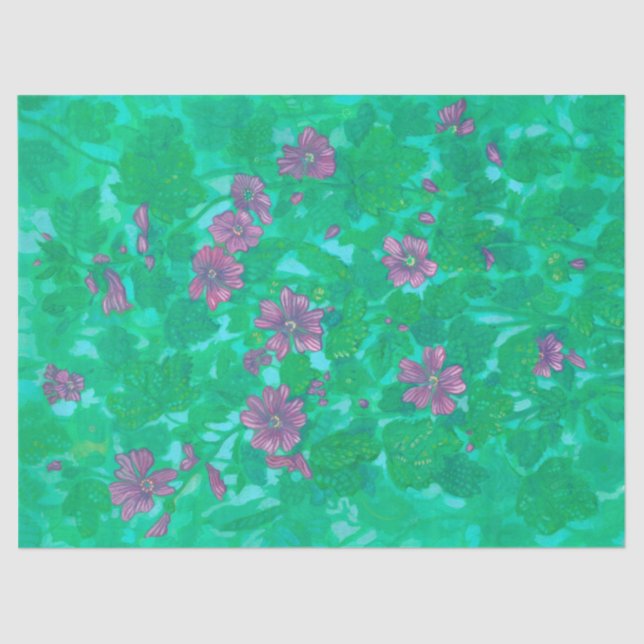 Mallow Bloom, Malva Flowers Summer Floral Painting Tissue Paper (Front)