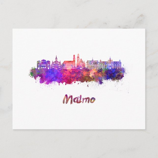 Malmo skyline in watercolor postcard (Front)