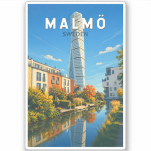Malmo Sweden Illustration Travel Art Vintage