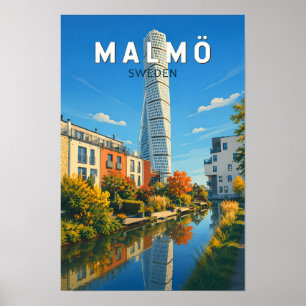 Malmo Sweden Illustration Travel Art Vintage Poster
