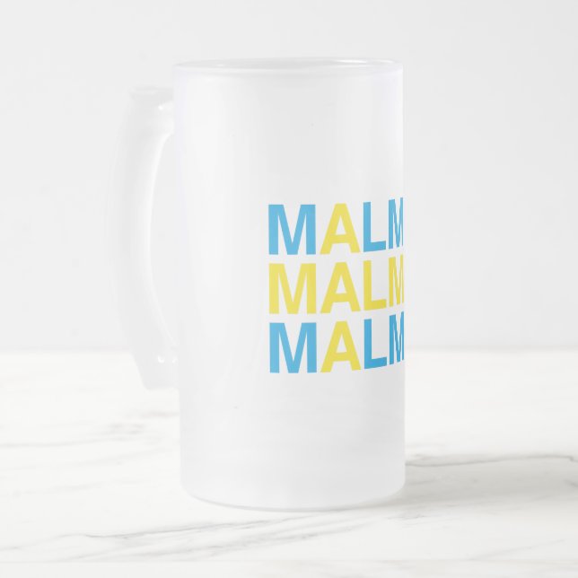 MALMO Swedish Flag Frosted Glass Beer Mug (Front Left)