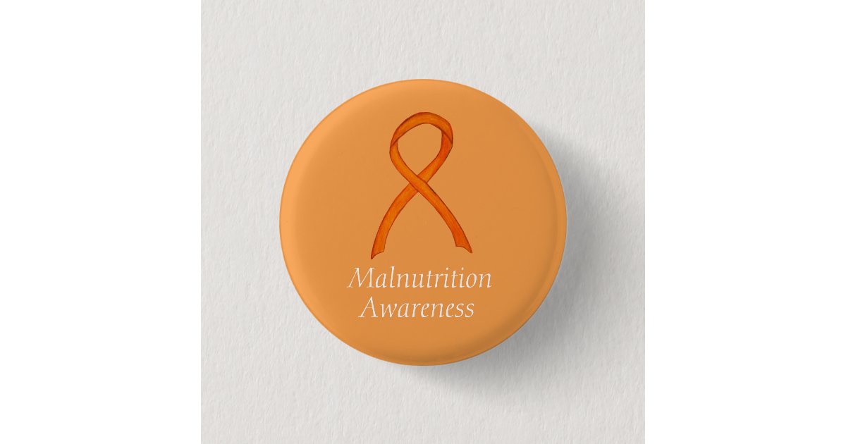 Food Insecurity Awareness Ribbon Malnutrition Orange Awareness Ribbon Custom Pin | Zazzle