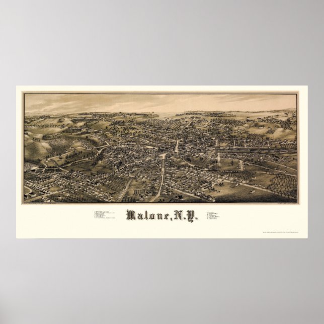 Malone, NY Panoramic Map - 1886 Poster (Front)