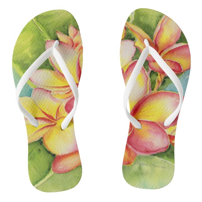 Malorie Arisumi plumeria watercolor slippers Flip Flops (Footbed)